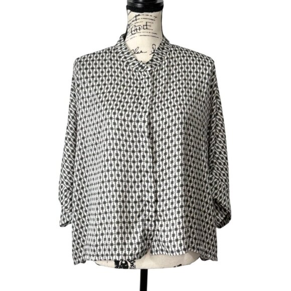Bryn Walker Joe Shirt Top Button-Up Boxy Black White Geometric Womens Size M - Picture 1 of 10